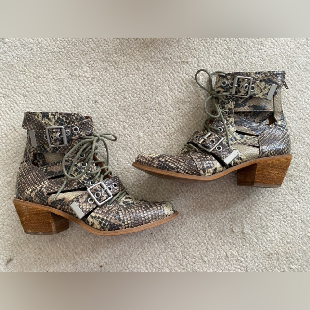 Jeffrey Campbell Snakeskin Lace-Up Ankle Boots